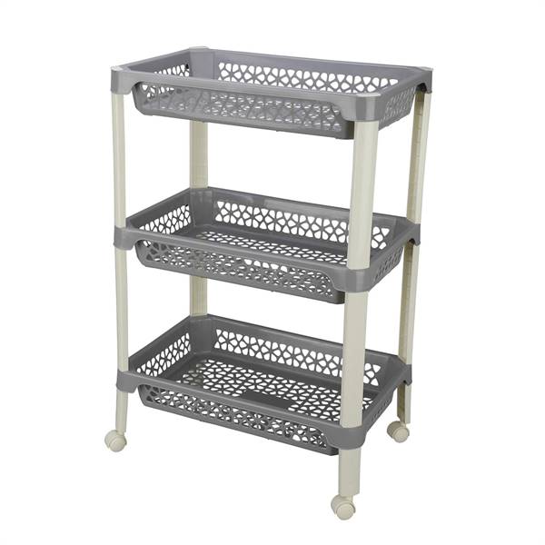 Kolorr Plastic Florina 3 Rack Medium Size Trolley Kitchen Storage Cart With Baskets & Wheels (Grey)